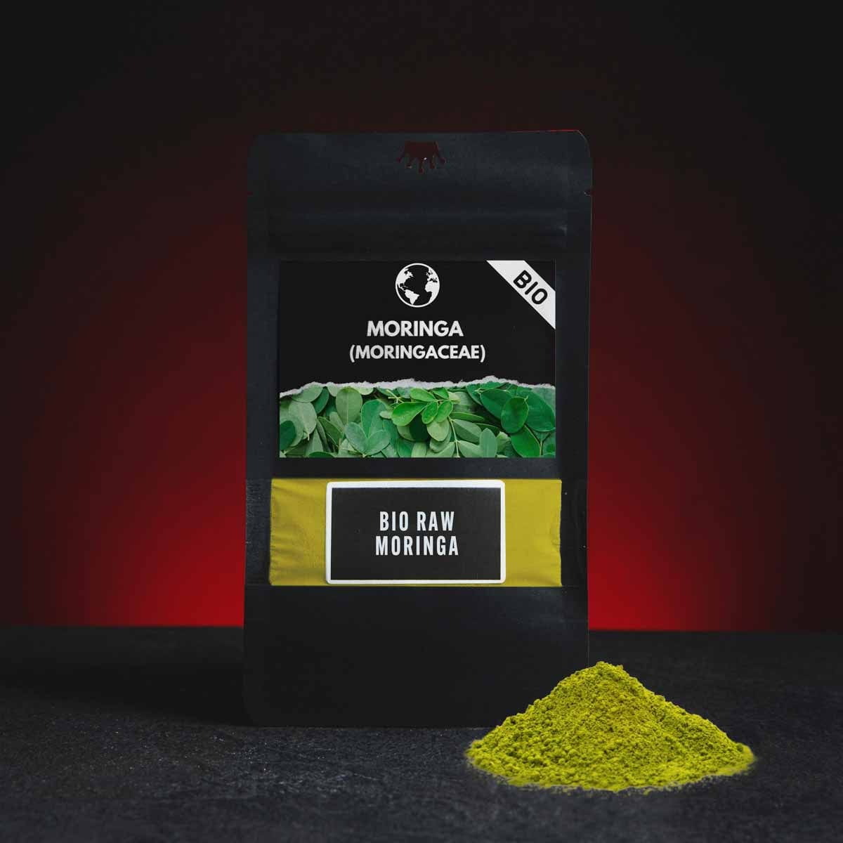 Moringa Bio Raw de la Kratom World, prezentată ca supliment alimentar pentru susținerea imunității și somnului
