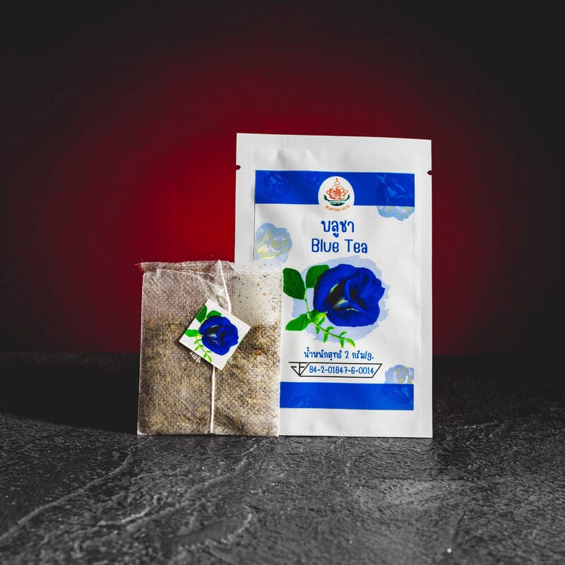 Ceai albastru Butterfly Pea din Clitoria ternatea, prezentat în pliculeț