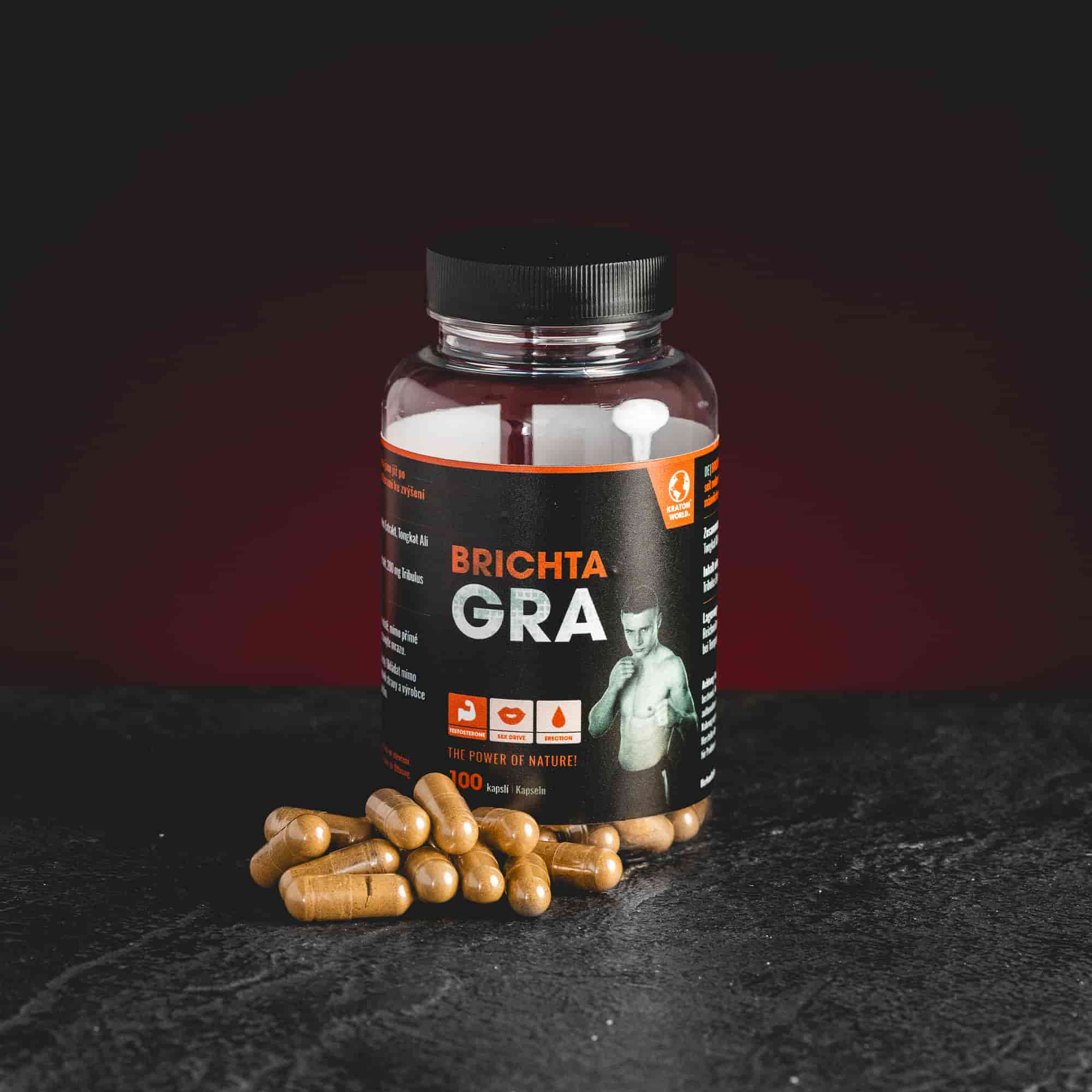 Brichtagra de la Kratom World din colecția Leo Brichta, cu ginseng, prezentată în ambalajul original