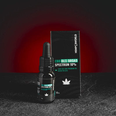 Ulei CBD Broad Spectrum 10% de la Kratom World, prezentat în ambalajul original
