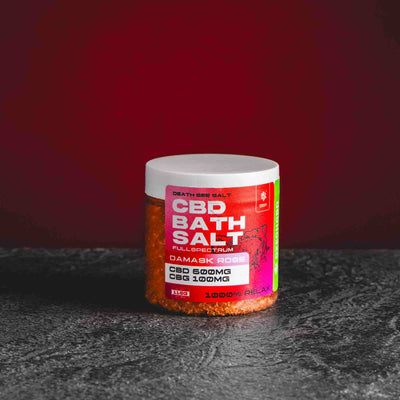 Sare de baie cu CBD și trandafir de Damasc de la Kratom World, pentru o baie relaxantă