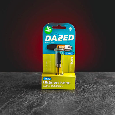 Cartuș vape Dazed Lebanon Hash cu HHC, prezentat în ambalajul original