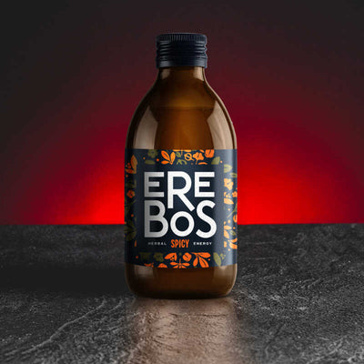 Băutură Erebos Spicy de la Kratom World, prezentată în ambalajul original