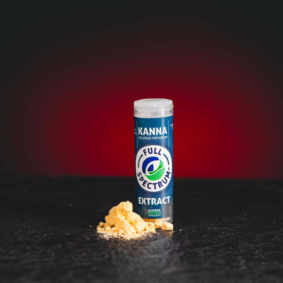 Extract full spectrum de Kanna Sceletium tortuosum de la Kratom World, prezentat în ambalajul original