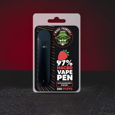 Cartuș vape H4CBD Strawberry Kush cu aromă de căpșuni, prezentat în ambalajul original