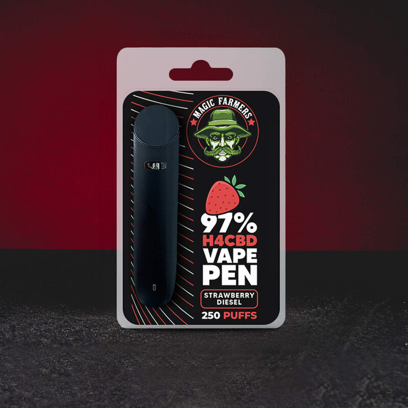 Cartuș vape H4CBD Strawberry Kush cu aromă de căpșuni, prezentat în ambalajul original