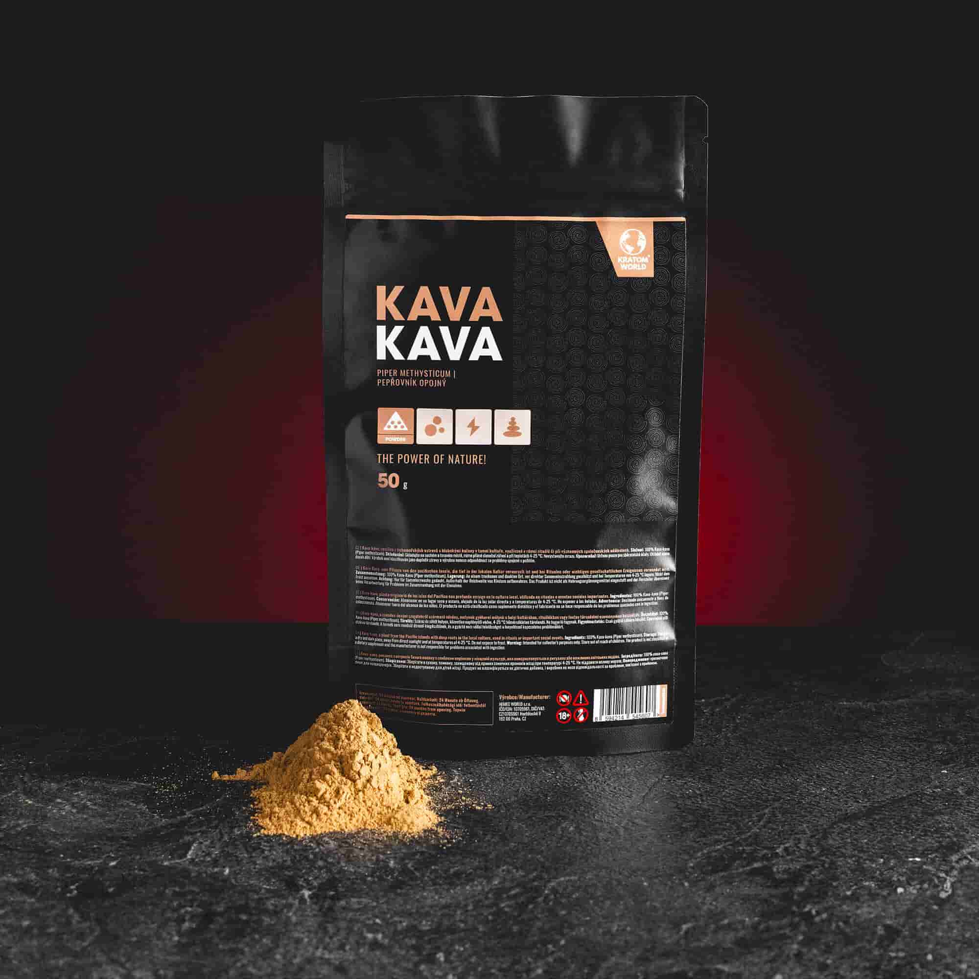 Kava Kava Piper methysticum de la Kratom World, prezentată în ambalajul original