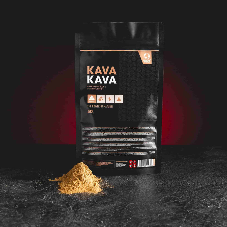 Kava Kava Piper methysticum de la Kratom World, prezentată în ambalajul original