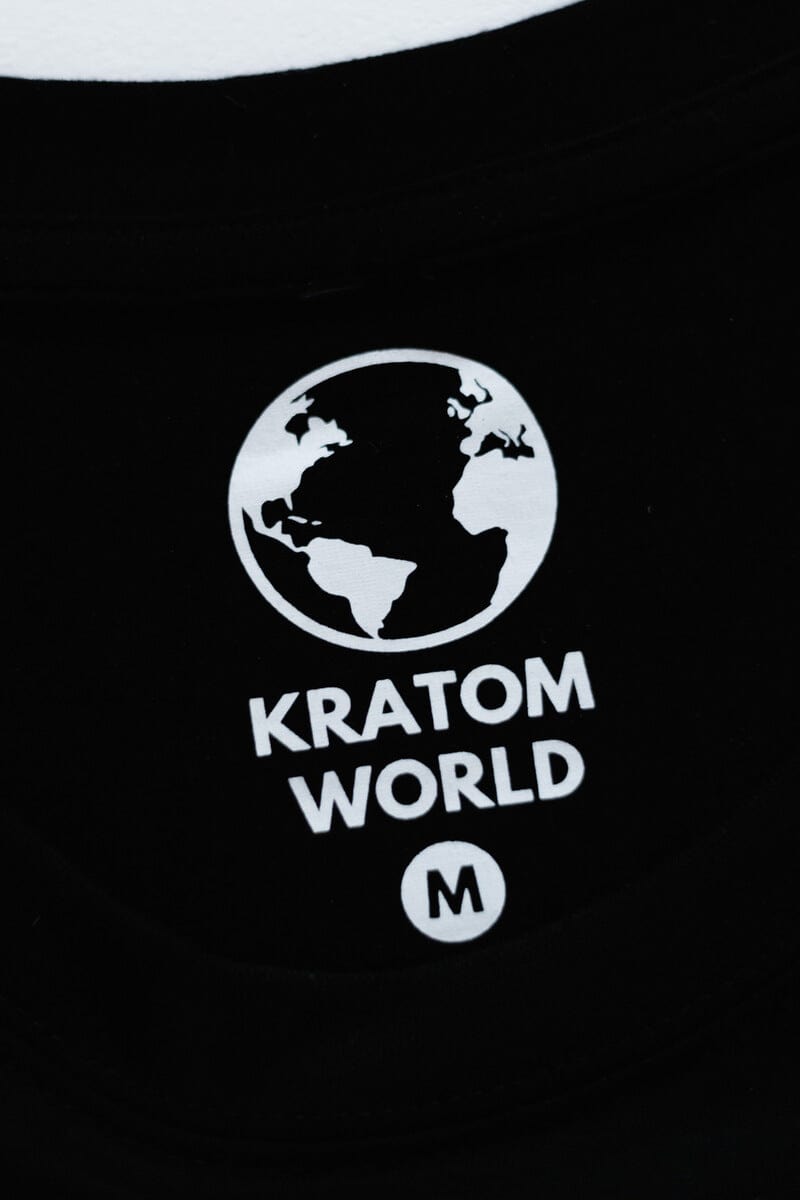 Tricou negru Kratom World cu etichetă de marcă