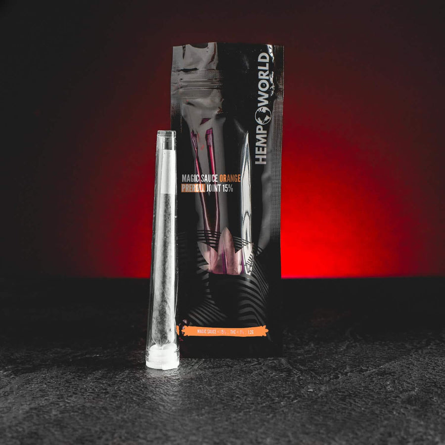 Pre-roll Magic Sauce de la Kratom World și Hemp World, prezentat în ambalajul original