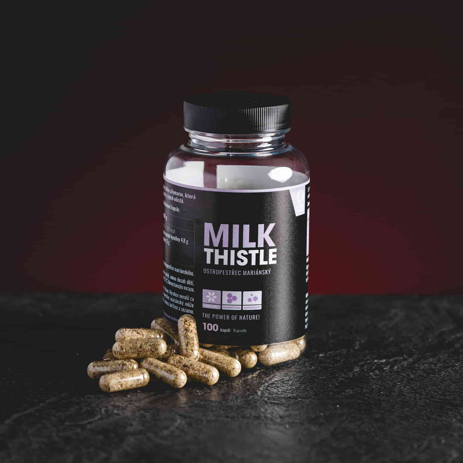 Capsule cu armurariu Milk Thistle de la Kratom World, prezentate în ambalajul original