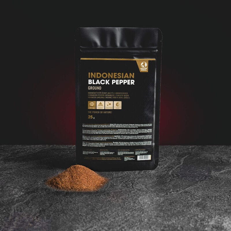 Piper negru indonezian de la Kratom World, prezentat în ambalajul original