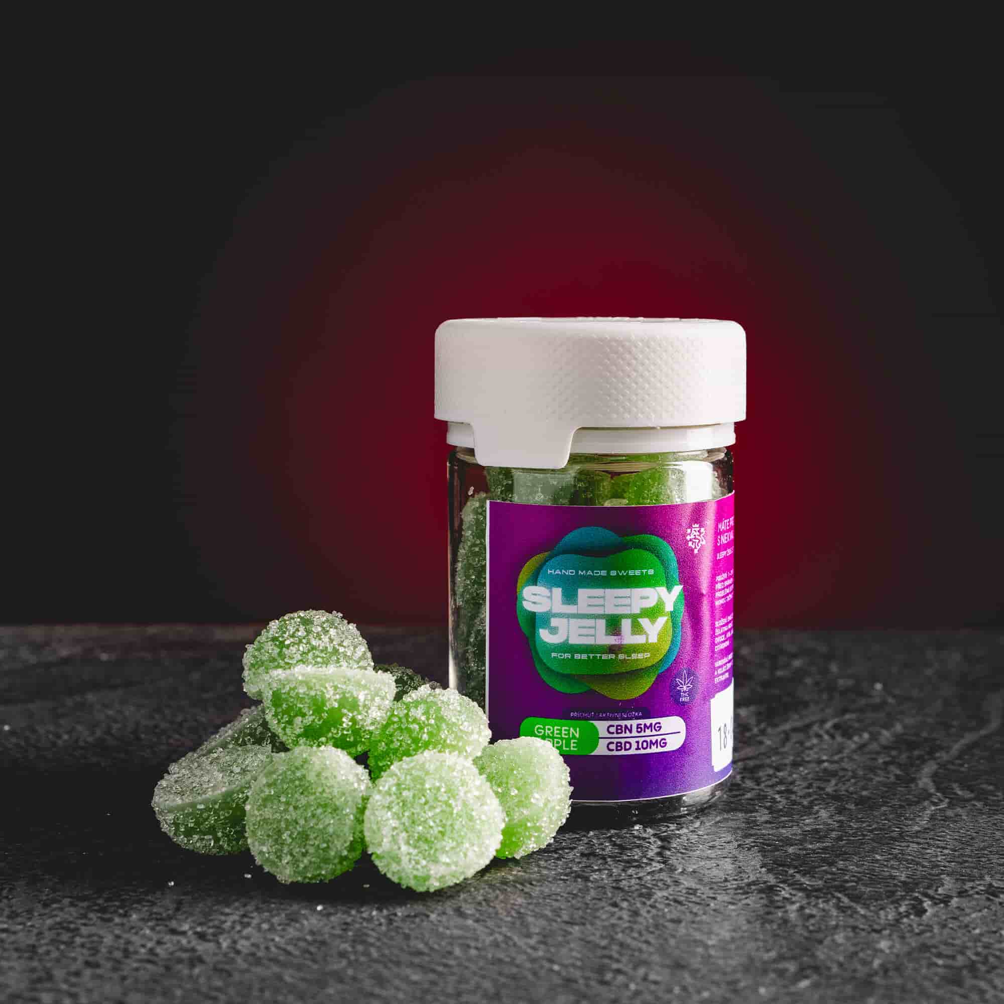 Bomboane gelificate Sleep Jelly Green Apple cu CBD de la Kratom World, cu aromă de măr verde
