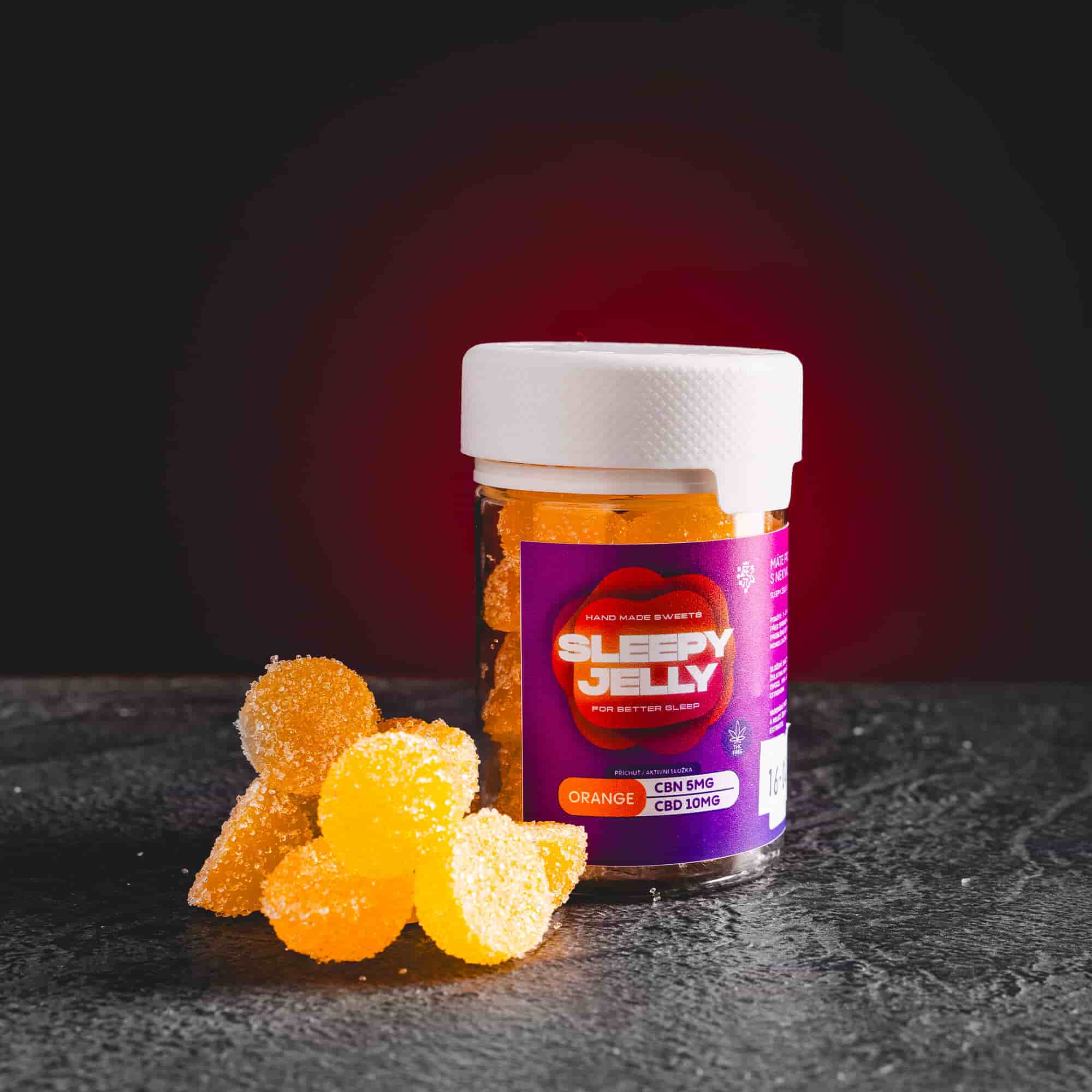 Bomboane gelificate Sleep Jelly Orange cu CBD de la Kratom World, în aromă de portocală