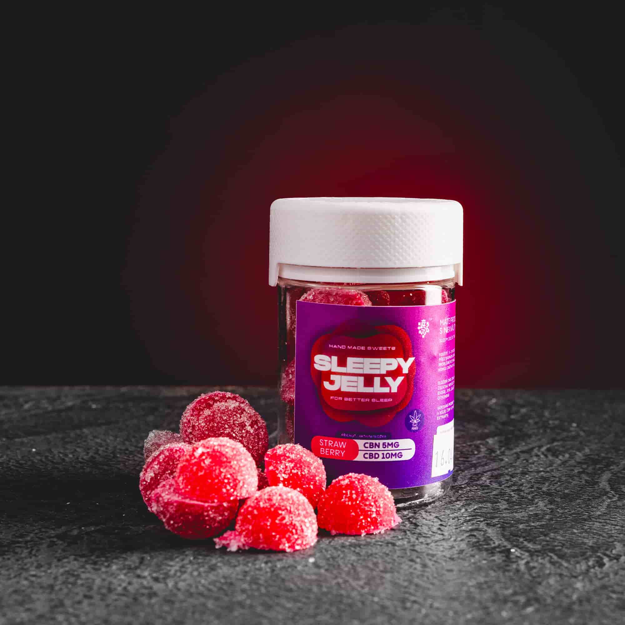 Bomboane gelificate Sleep Jelly Strawberry cu CBD de la Kratom World, cu aromă de căpșuni