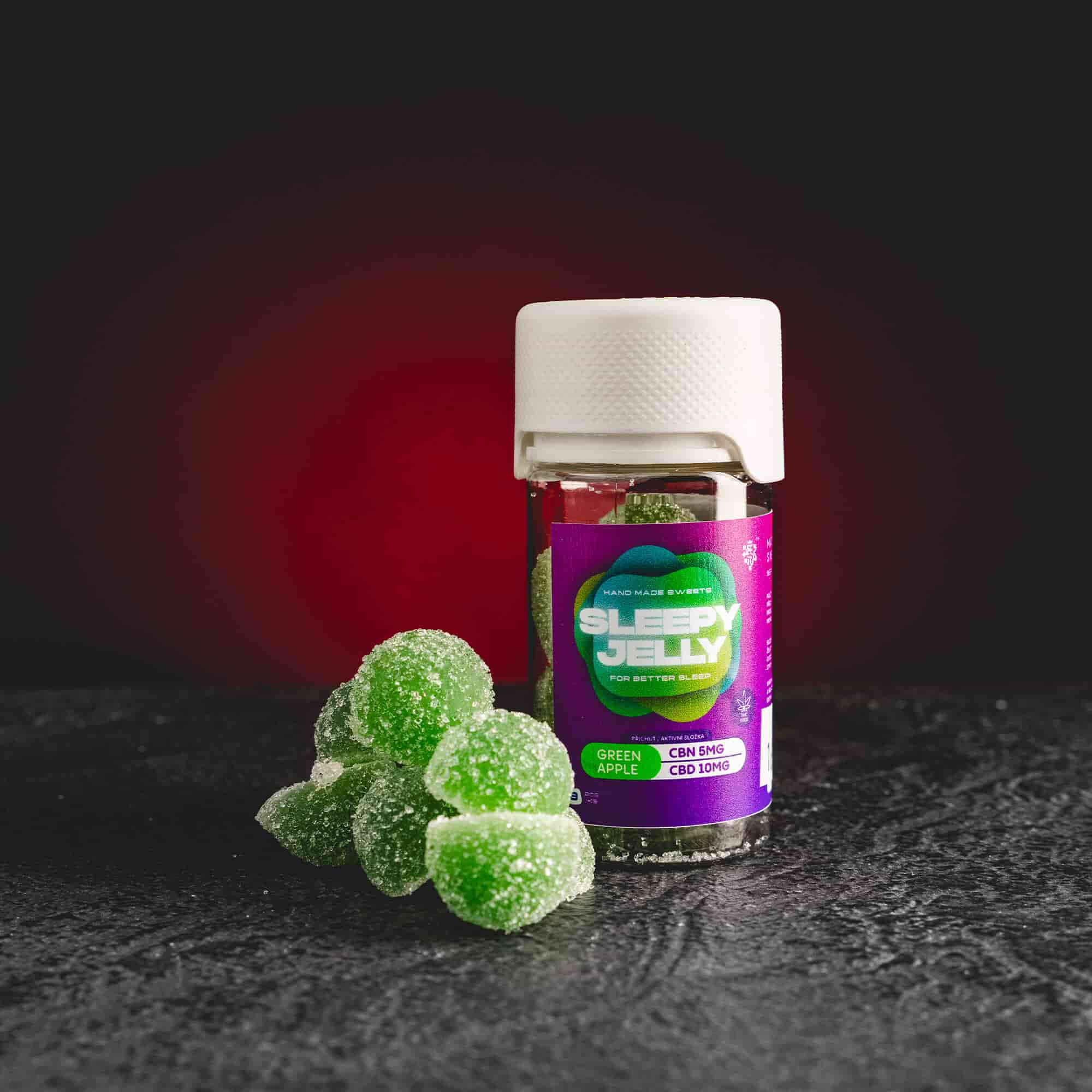 Bomboane gelificate Sleepy Jelly Green Apple S cu CBD de la Kratom World, cu aromă de măr verde