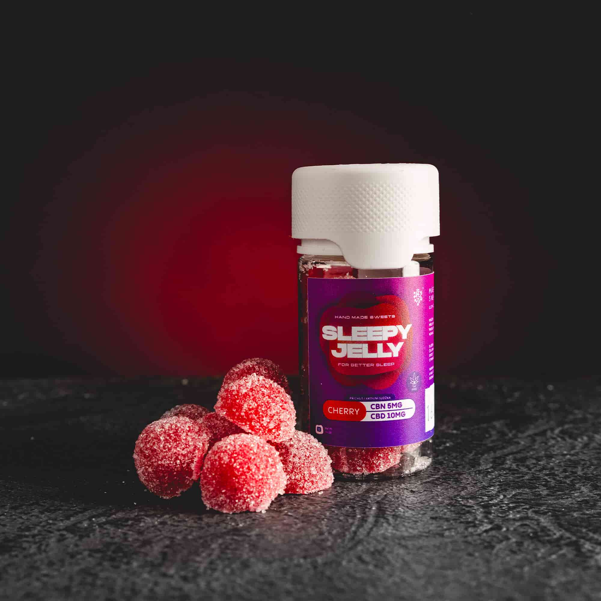 Bomboane gelificate Sleepy Jelly Green Cherry S cu CBD de la Kratom World, cu aromă de cireșe