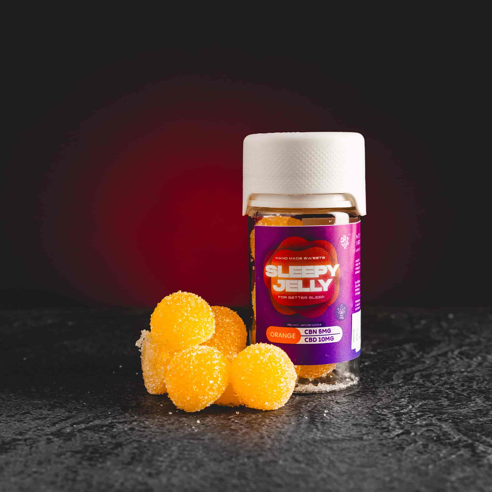 Bomboane gelificate Sleepy Jelly Orange S cu CBD de la Kratom World, cu aromă de portocală