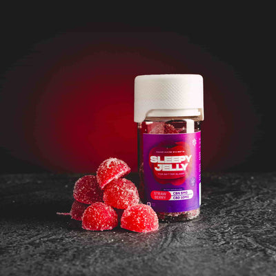 Bomboane gelificate Sleepy Jelly Strawberry S cu CBD de la Kratom World, cu aromă de căpșuni