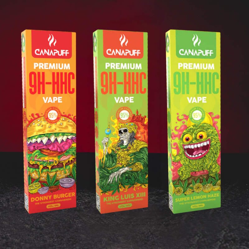 9H-HHC Vape 95% 1ml Kratom World Super Lemon Haze, Rainbow Runtz, King Luis XIII și Donny Burger, vape premium cu canabinoid