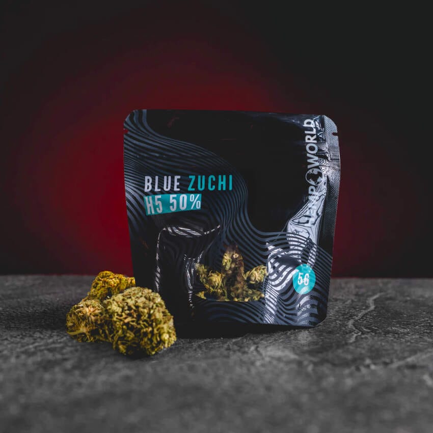 Flori de cânepă Blue Zuchi H5 50 Kratom World, buds cu profil canabinoid