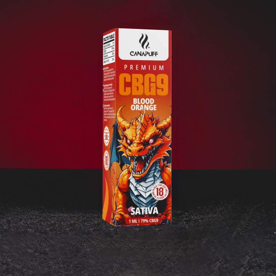 CBG9 Vape Pen 79% 1ml Kratom World Blood Orange cu profil de citrice și zmeură, aromă premium