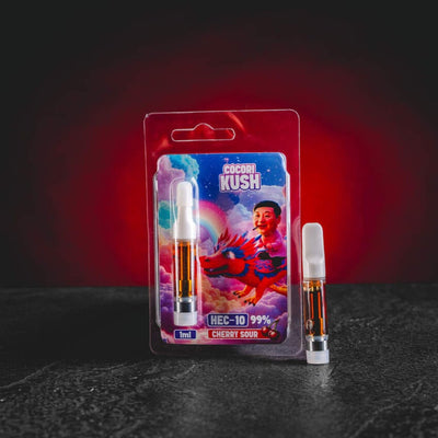 HEC10 Cartridge Kratom World Cherry Sour cu aromă fructată acrișoară, profil de relaxare profundă și euforie curată