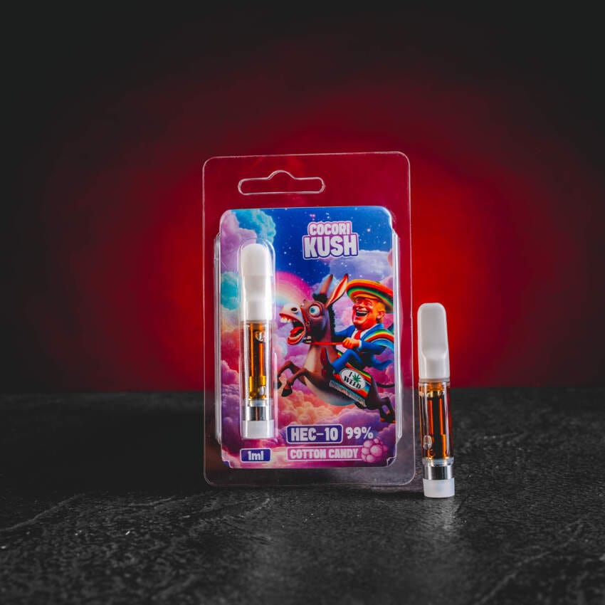 HEC10 Cartridge Kratom World Cotton Candy cu aromă dulce de desert, profil de relaxare și euforie controlată
