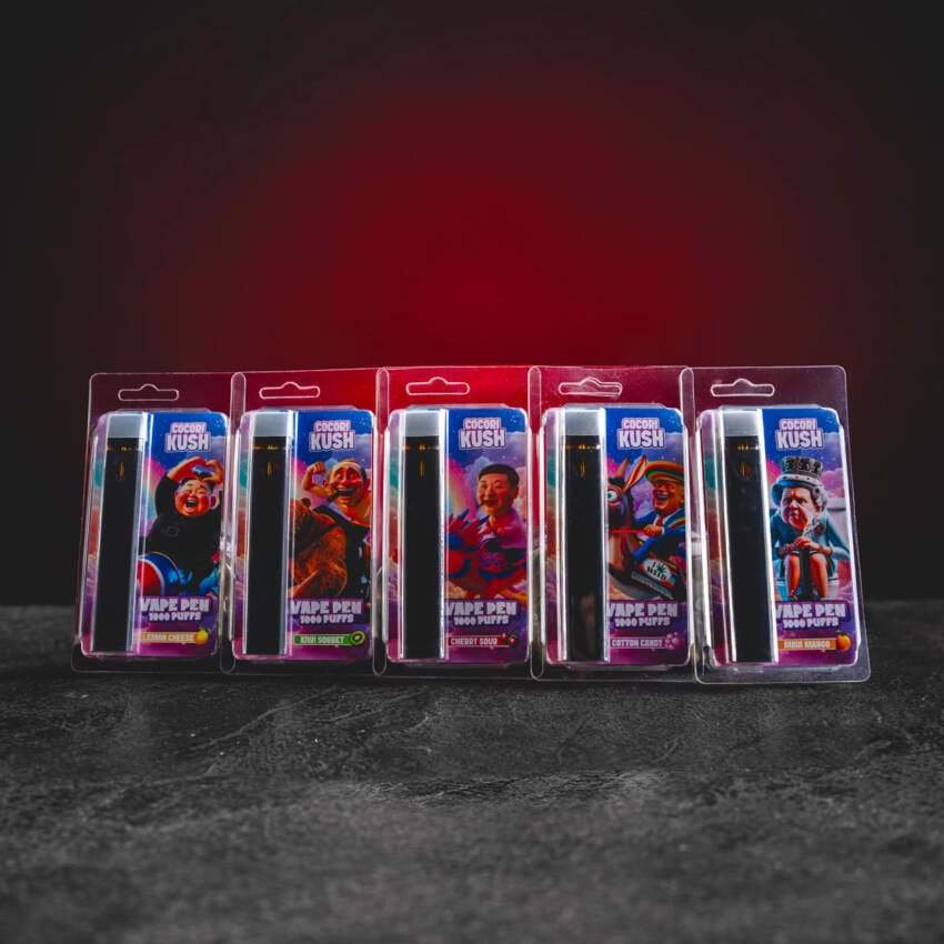 Colecția de stilouri vape HEC10 cu arome de Cherry Sour, Cotton Candy, Kiwi Sorbet, Lemon Cheese și Maui Mango, stilouri vape de unică folosință cu formulă modernă HEC10, profiluri distinctive de fructe și deserturi, efect de colecționar puternic și structurat și design uniform.