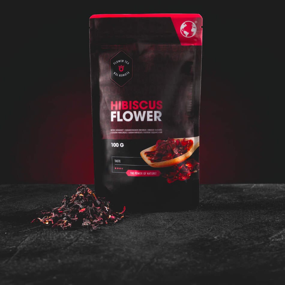Flori de Hibiscus Kratom World 100 g – 100% hibiscus sudanez pentru prepararea karkade, un ceai din plante cu un gust acrișor și răcoritor