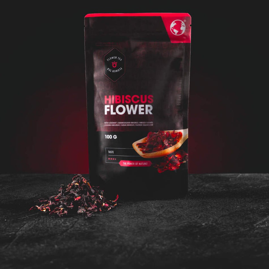 Flori de Hibiscus Kratom World 100 g – 100% hibiscus sudanez pentru prepararea karkade, un ceai din plante cu un gust acrișor și răcoritor