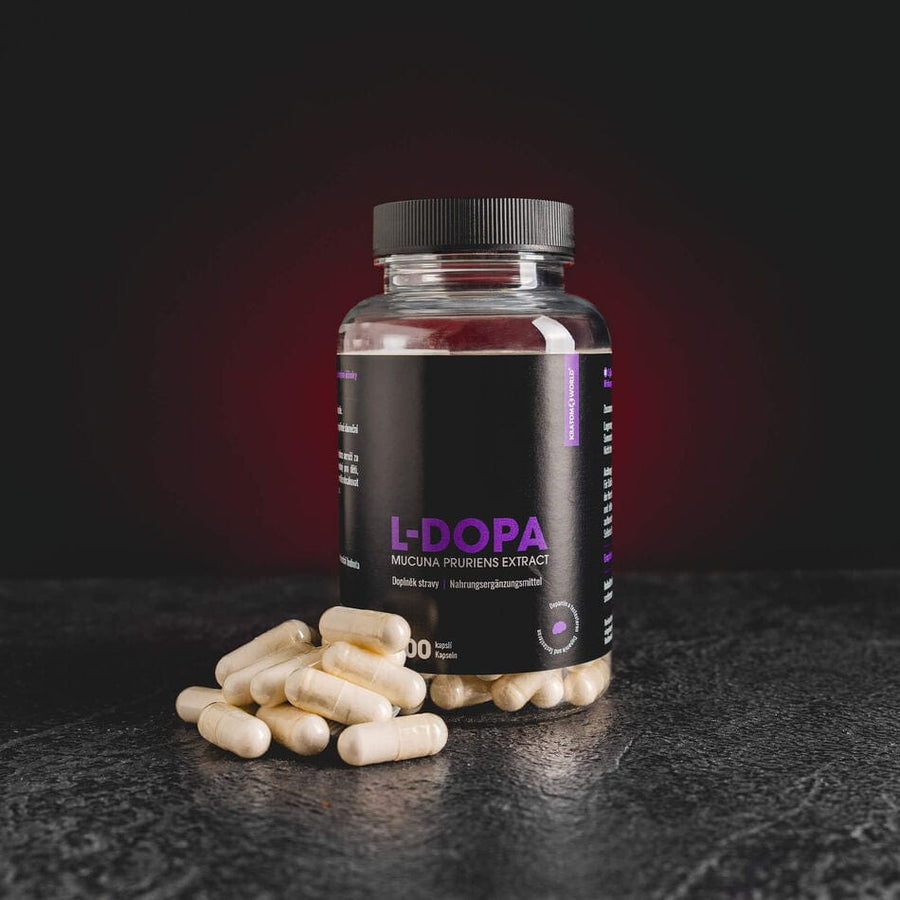 Supliment L-Dopa de la Kratom World pentru susținerea metabolismului și a vitalității.