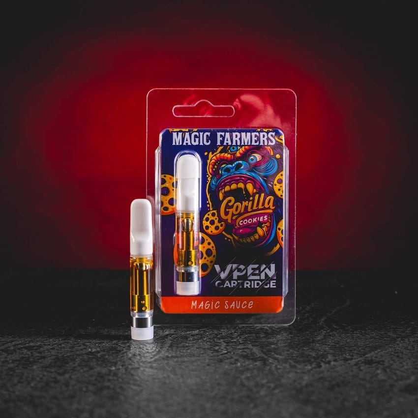 Cartuș de vape premium 1ml Gorilla Cookies inspirat de aroma dulce a fursecurilor pentru o experiență de vaping plăcută și aromatică. Cartuș magic farmers gorilla cookies la reducere kratomworld