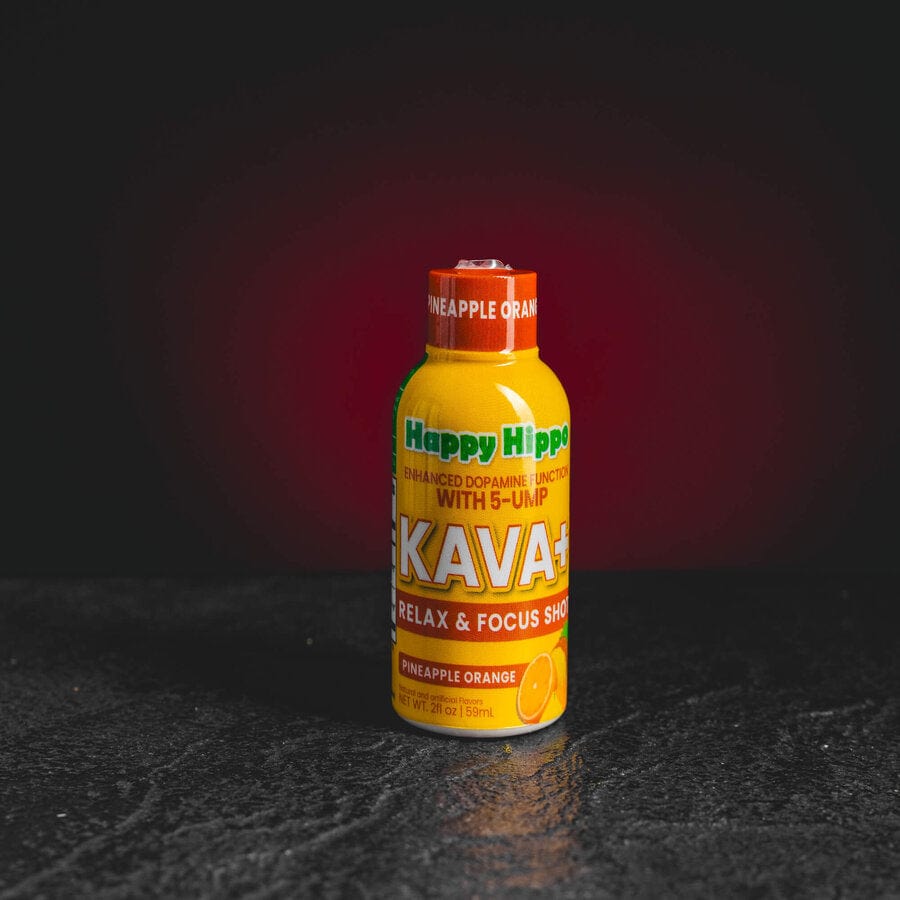 Shot Kava Kava de la Kratom World, cu aromă de ananas și portocală.