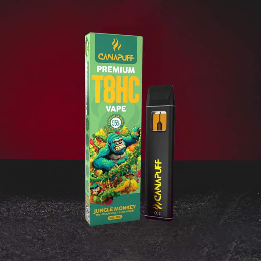 T8HC Vape 1ml Kratom World Jungle Monkey, canabinoid nou cu profil de euforie echilibrată, relaxare și aproximativ 300–400 de pufuri