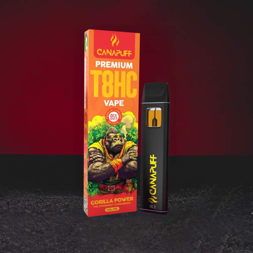 T8HC Vape 1ml Kratom World cu profil Gorilla Kush, canabinoid nou cu aromă kush și aproximativ 300–400 de pufuri
