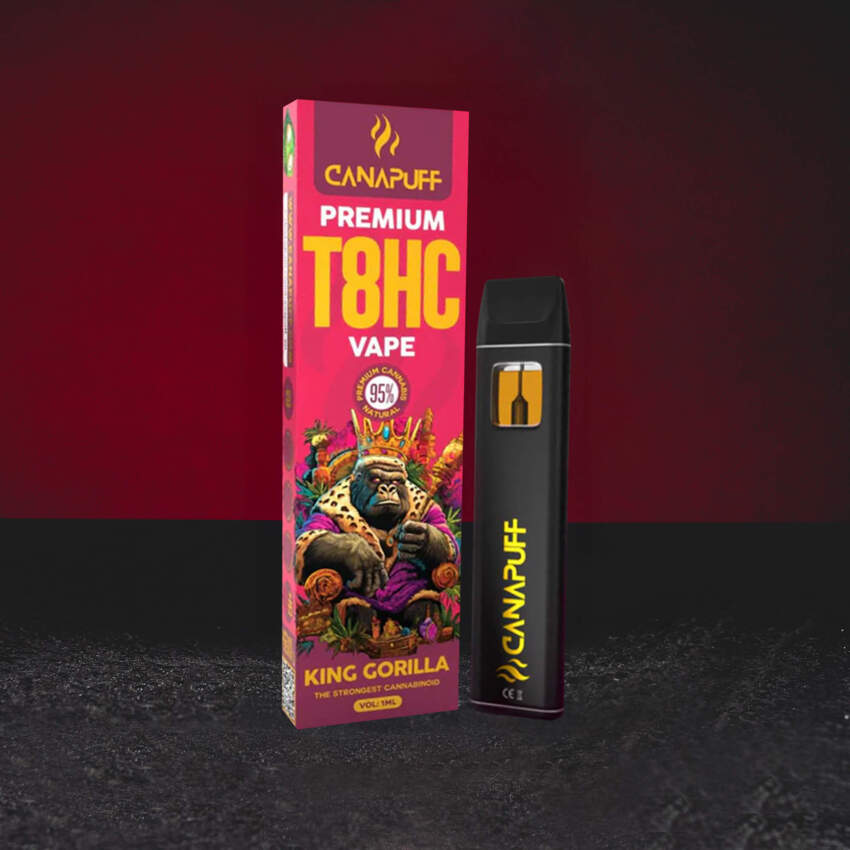T8HC Vape 1ml Kratom World cu profil Gorilla Kush, canabinoid nou cu aromă kush și aproximativ 300–400 de pufuri