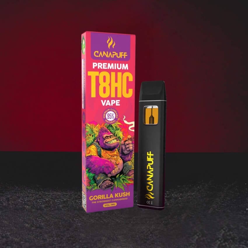 T8HC Vape 1ml Kratom World Gorilla Kush, canabinoid nou cu profil kush, relaxare profundă și aproximativ 300–400 de pufuri