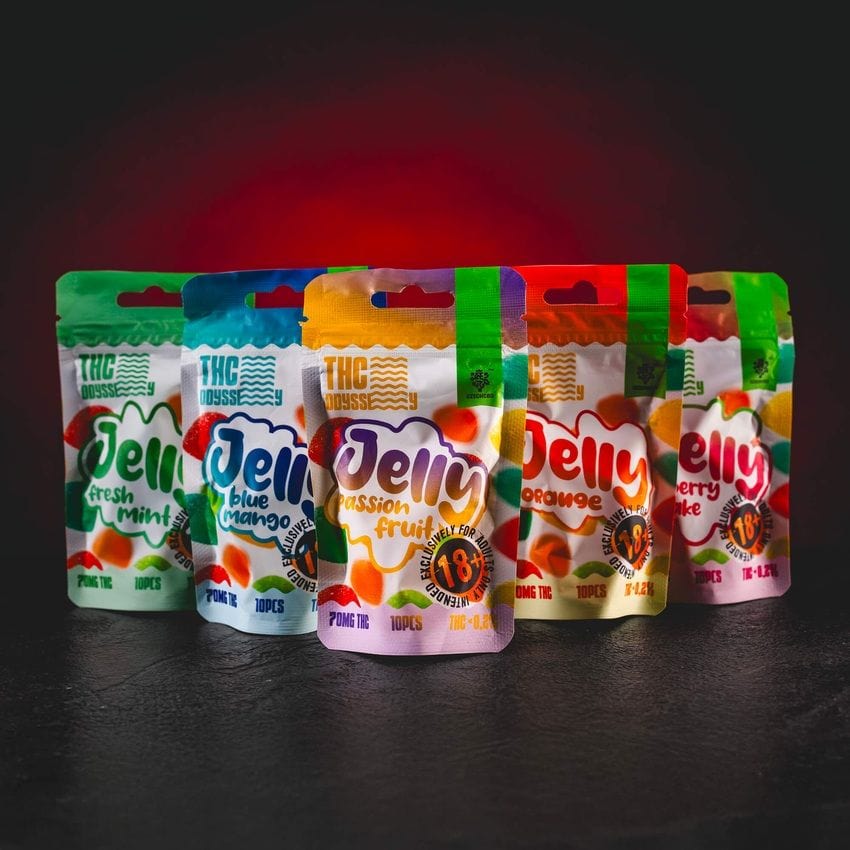 TH Odyssey Jelly Kratom World, fotografie de grup cu jeleuri legale de colecție EU cu 70mg