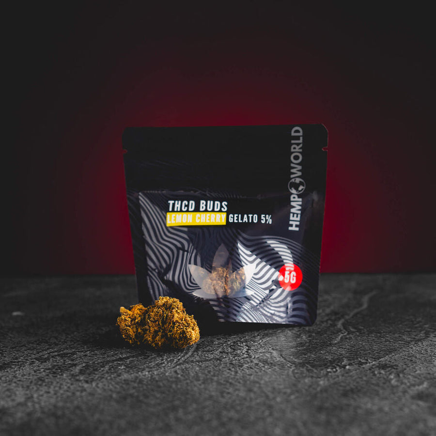 THD Buds Lemon Cherry Gelato Kratom World, flori CBD cu canabinoid și aromă Lemon Cherry Gelato
