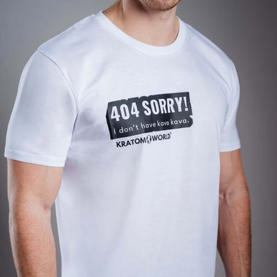 Tricou pentru bărbați Kratom World 404 Sorry I Don’t Have Kava Kava, merch streetwear pentru iubitorii de kratom, detaliu de aproape