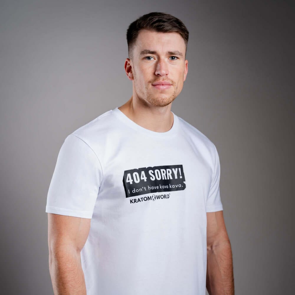 Tricou pentru bărbați Kratom World 404 Sorry I Don’t Have Kava Kava, merch streetwear pentru iubitorii de kratom, detaliu
