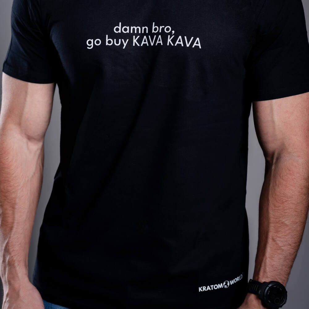 Tricou pentru bărbați negru Kratom World Damn Bro Go Buy Kava Kava, merch streetwear pentru iubitorii de kratom, druhý detail de aproape