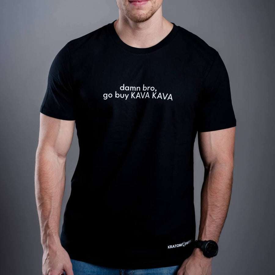 Tricou pentru bărbați negru Kratom World Damn Bro Go Buy Kava Kava, merch streetwear pentru iubitorii de kratom