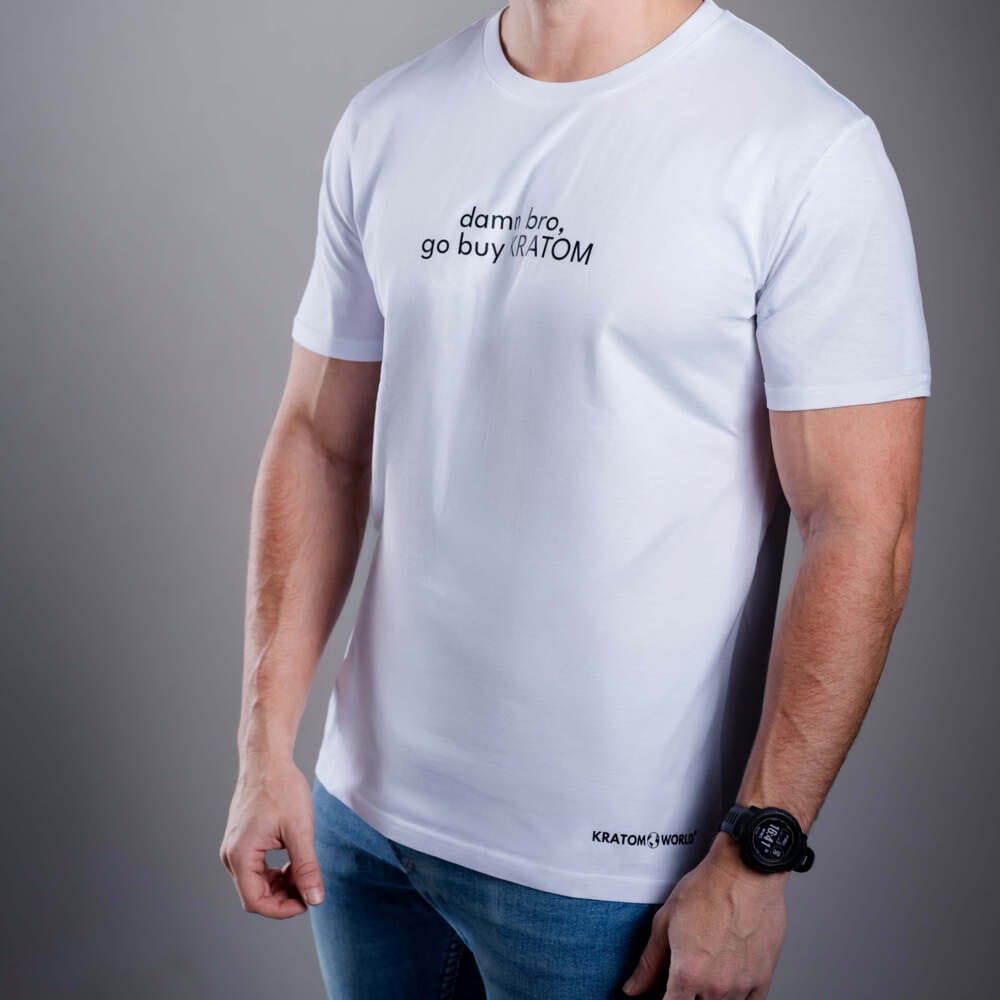 Tricou pentru bărbați Kratom World Damn Bro Go Buy Kratom, merch streetwear pentru iubitorii de kratom, detaliu