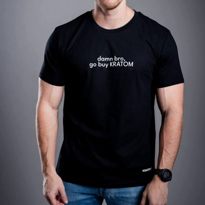 Tricou pentru bărbați negru Kratom World Damn Bro Go Buy Kratom, merch streetwear pentru iubitorii de kratom