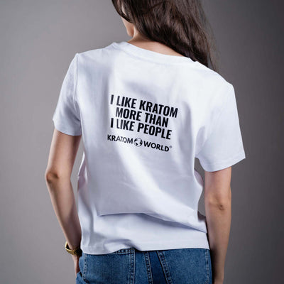 Tricou de damă Kratom World I Like Kratom More Than I Like People, merch streetwear pentru iubitorii de kratom, partea din spate