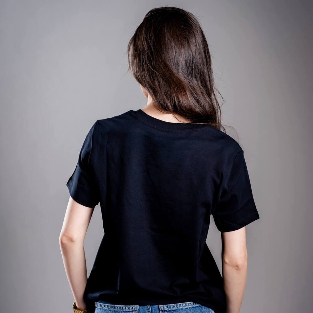 Tricou de damă negru Kratom World Kratom Verified, merch streetwear pentru iubitorii de kratom, partea din spate