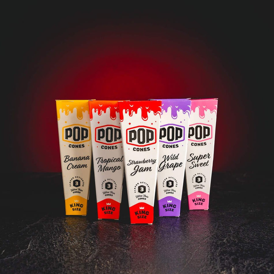 Cone Pop Cones Kratom World, fotografie comună cu tuburi preroll în mai multe arome