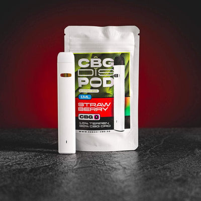 Vape CBG Dispod de la Kratom World, cu aromă de căpșuni și canabinoizi de înaltă calitate.
